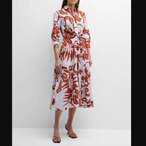 Sara Roka Dralla Tie-Front Botanical-Print Midi Dress size 46 luxury designer
